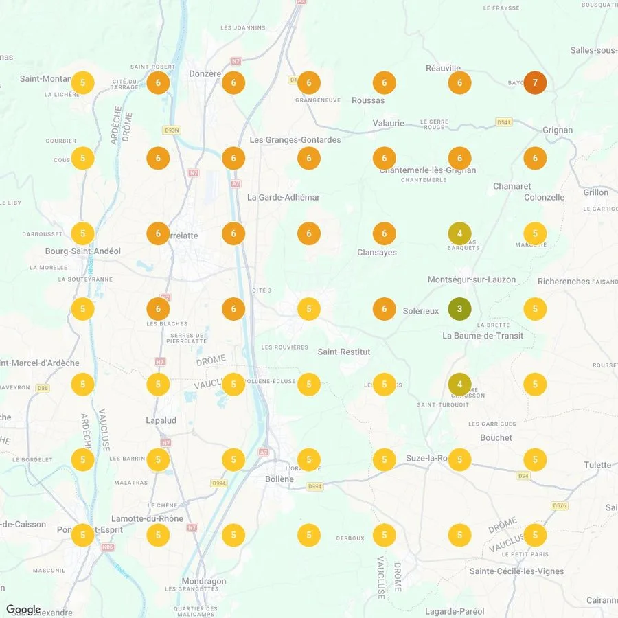 Carte de visibilité trois jours après : positions 5 à 7